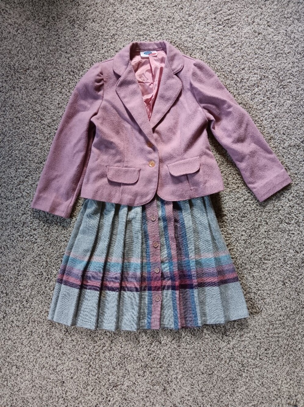 VTG 70s Girl Medium School Uniform Jacket Skirt Preppy Pink USA Union Made